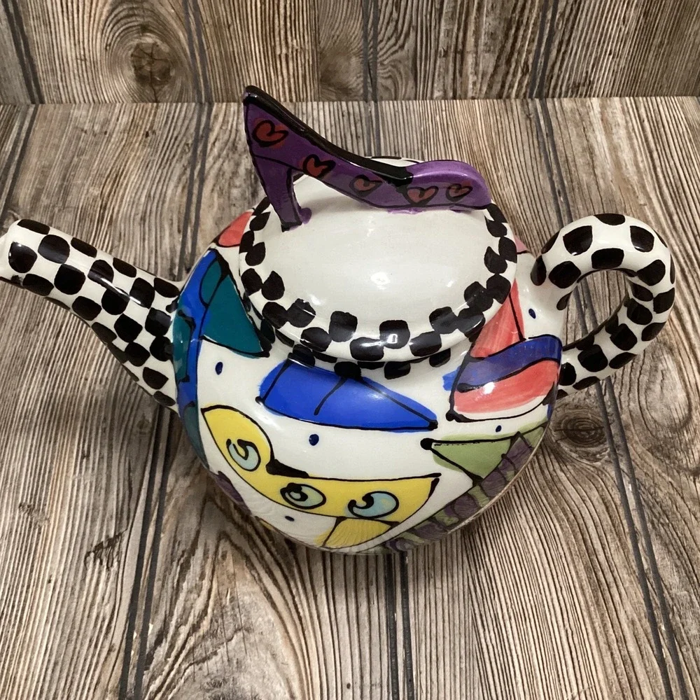 Modern Pop Art Robin Sterling Painted High Heel Ceramic Shoe Teapot For Weitzman